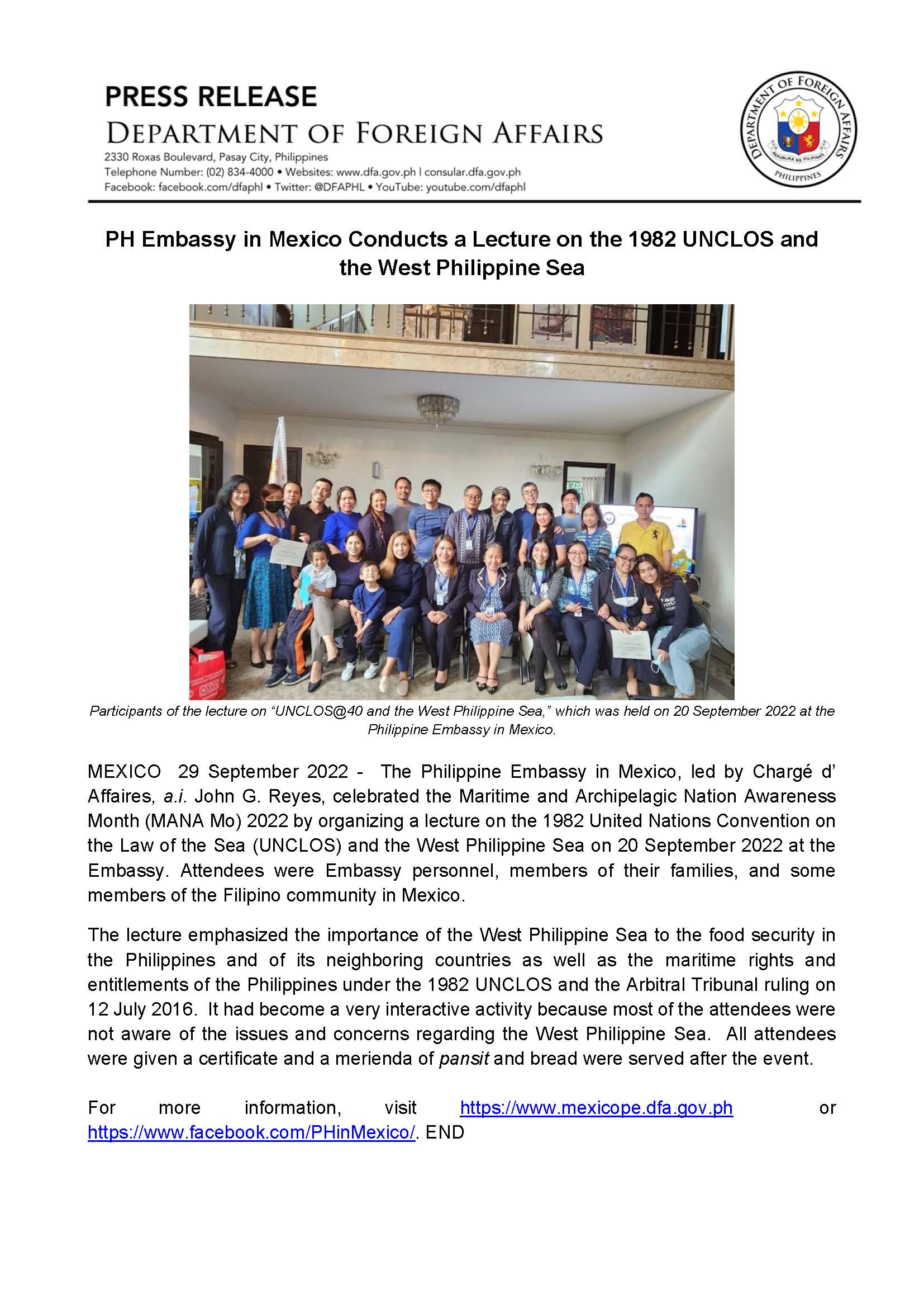 09292022PR Mexico PE PH Embassy in Mexico Conducts a Lecture on the 1982 UNCLOS and the West Philippine Sea