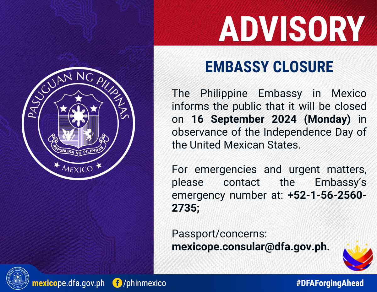 Advisory Embassy Closure on 16 Sep 2024