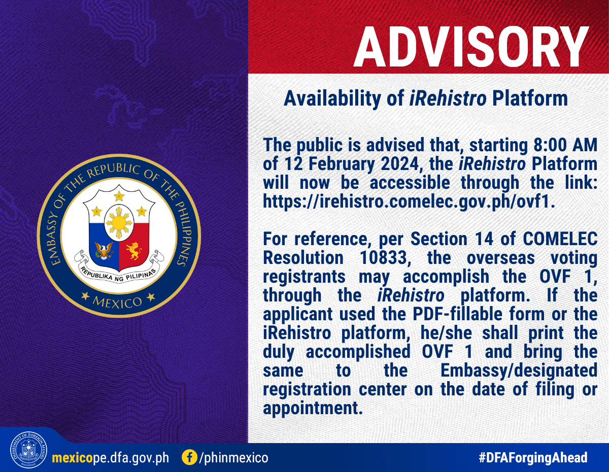 CIR 324 OVS 2024 Advisory on the Availability of iRehistro Platform